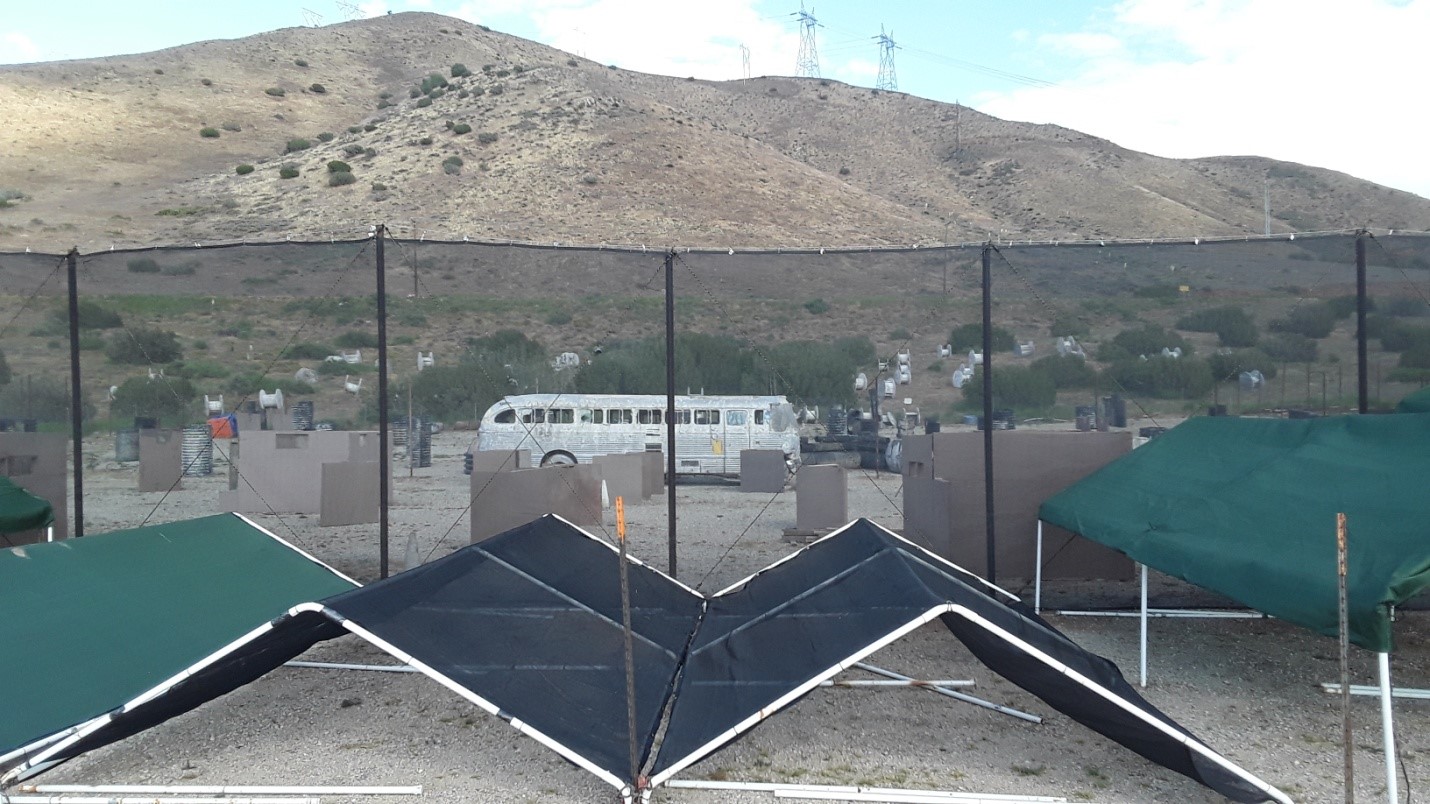 Shaded picnic facility with water misters